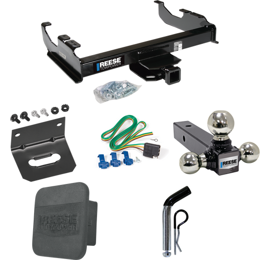 Fits 1963-1965 GMC 1000 Series Trailer Hitch Tow PKG w/ 4-Flat Wiring Harness + Triple Ball Ball Mount 1-7/8" & 2" & 2-5/16" Trailer Balls + Pin/Clip + Hitch Cover + Wiring Bracket By Reese Towpower