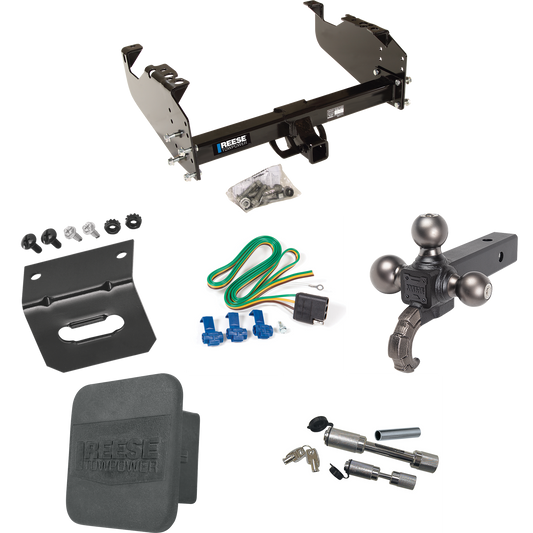 Fits 1999-2020 Ford F-350 Super Duty Trailer Hitch Tow PKG w/ 4-Flat Wiring Harness + Triple Ball Ball Mount 1-7/8" & 2" & 2-5/16" Trailer Balls w/ Tow Hook + Dual Hitch & Coupler Locks + Hitch Cover + Wiring Bracket (For Cab & Chassis, w/34" Wide Fr