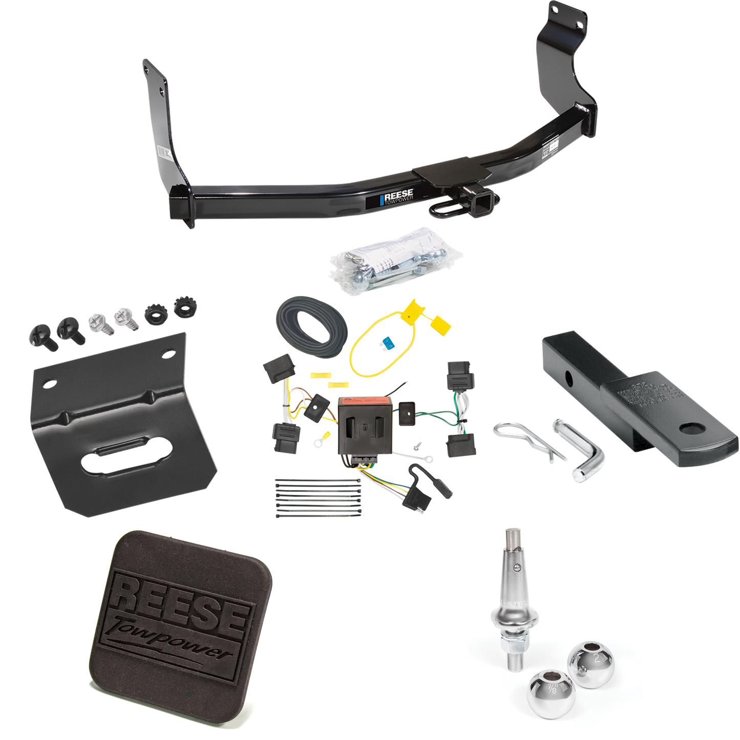 Fits 2008-2011 Mazda Tribute Trailer Hitch Tow PKG w/ 4-Flat Wiring Harness + Draw-Bar + Interchangeable 1-7/8" & 2" Balls + Wiring Bracket + Hitch Cover By Reese Towpower