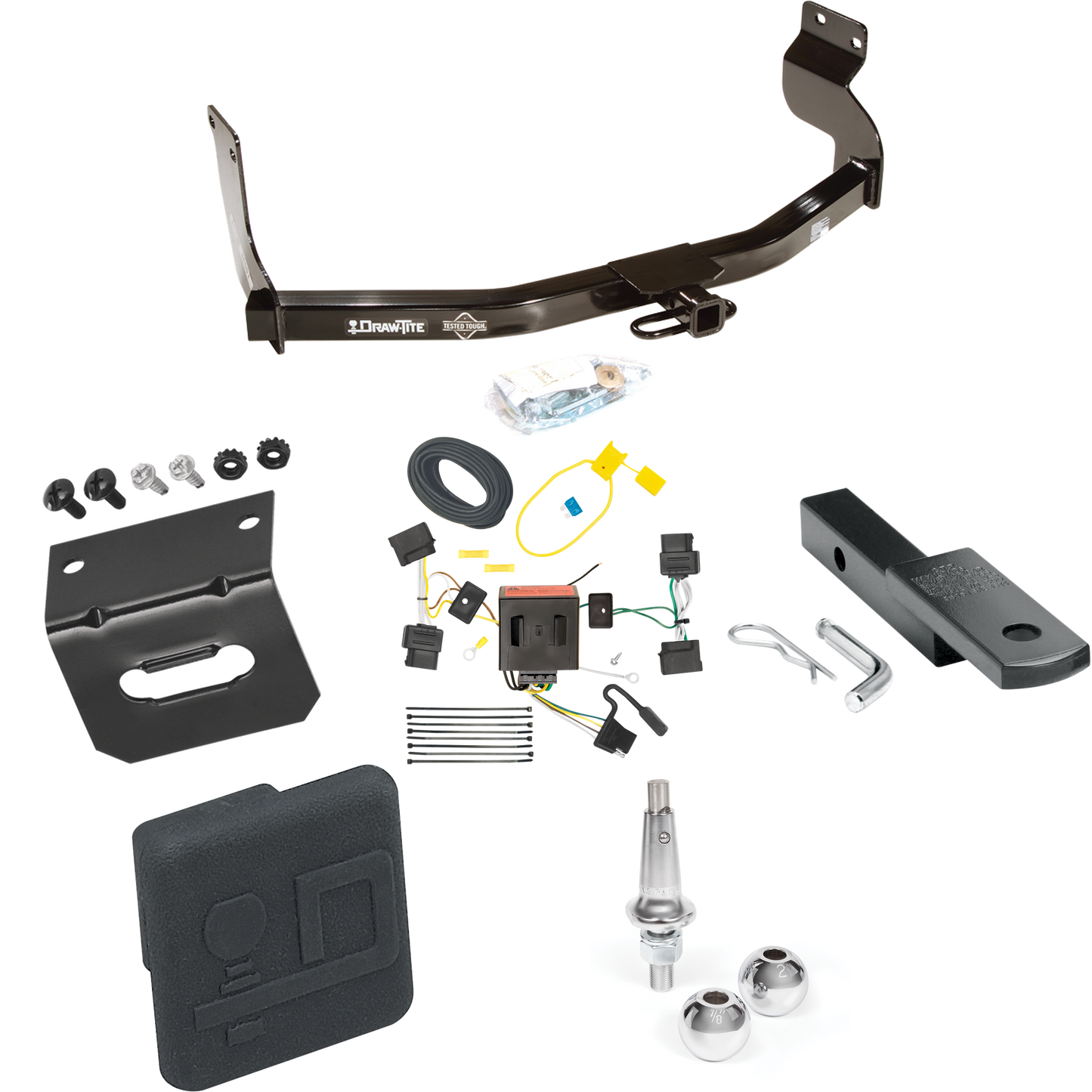 Fits 2005-2011 Mercury Mariner Trailer Hitch Tow PKG w/ 4-Flat Wiring Harness + Draw-Bar + Interchangeable 1-7/8" & 2" Balls + Wiring Bracket + Hitch Cover By Draw-Tite