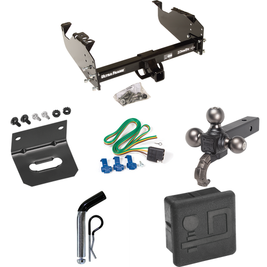 Fits 1967-1974 GMC C15/C1500 Trailer Hitch Tow PKG w/ 4-Flat Wiring Harness + Triple Ball Ball Mount 1-7/8" & 2" & 2-5/16" Trailer Balls w/ Tow Hook + Pin/Clip + Hitch Cover + Wiring Bracket By Draw-Tite