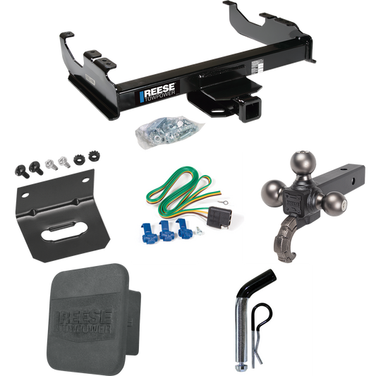 Fits 1985-1999 GMC C1500 Trailer Hitch Tow PKG w/ 4-Flat Wiring Harness + Triple Ball Ball Mount 1-7/8" & 2" & 2-5/16" Trailer Balls w/ Tow Hook + Pin/Clip + Hitch Cover + Wiring Bracket (For w/34" Wide Frames Models) By Reese Towpower