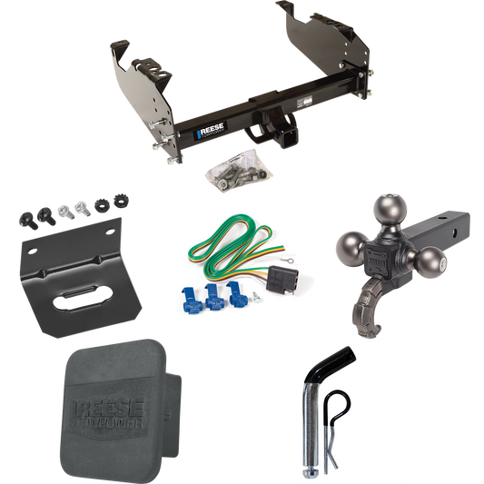 Fits 1967-1974 GMC K15 Trailer Hitch Tow PKG w/ 4-Flat Wiring Harness + Triple Ball Ball Mount 1-7/8" & 2" & 2-5/16" Trailer Balls w/ Tow Hook + Pin/Clip + Hitch Cover + Wiring Bracket By Reese Towpower