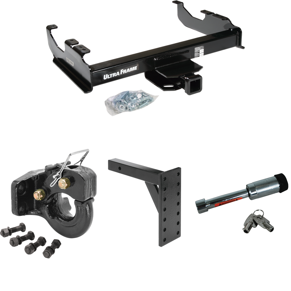 Fits 1985-1986 Chevrolet K30 Trailer Hitch Tow PKG w/ 7 Hole Pintle Hook Mounting Plate + 10K Pintle Hook + Hitch Lock (For w/34" Wide Frames Models) By Draw-Tite