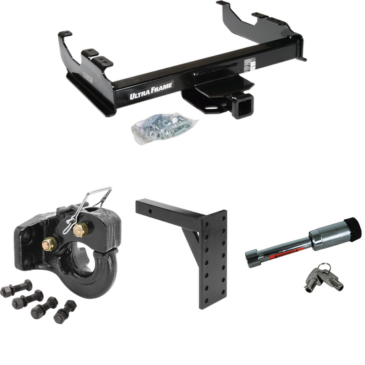 Fits 1985-1986 Chevrolet K30 Trailer Hitch Tow PKG w/ 7 Hole Pintle Hook Mounting Plate + 10K Pintle Hook + Hitch Lock (For w/34" Wide Frames Models) By Draw-Tite