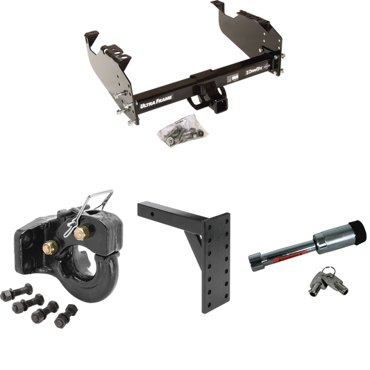 Fits 1999-2009 GMC C7500 Topkick Trailer Hitch Tow PKG w/ 7 Hole Pintle Hook Mounting Plate + 10K Pintle Hook + Hitch Lock (For Cab & Chassis, w/34" Wide Frames Models) By Draw-Tite