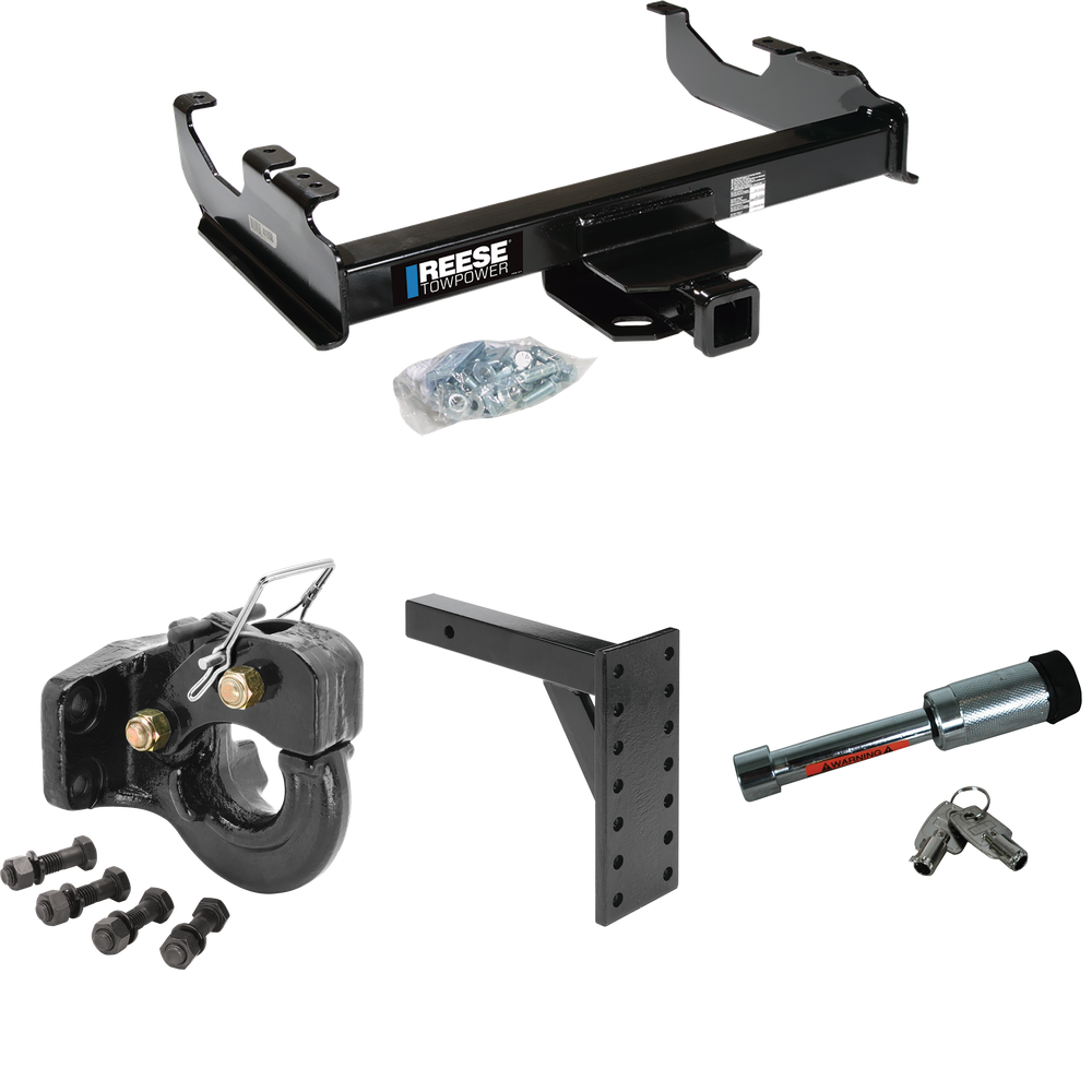 Fits 2007-2023 GMC Sierra 3500 HD Trailer Hitch Tow PKG w/ 7 Hole Pintle Hook Mounting Plate + 10K Pintle Hook + Hitch Lock (For Cab & Chassis, w/34" Wide Frames Models) By Reese Towpower