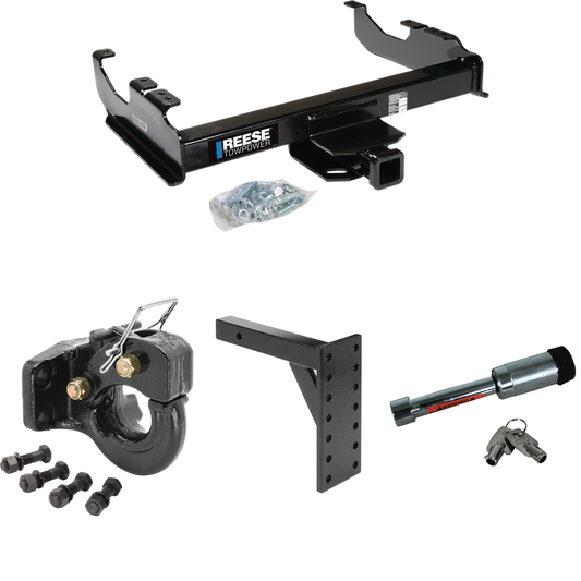 Fits 2007-2023 GMC Sierra 3500 HD Trailer Hitch Tow PKG w/ 7 Hole Pintle Hook Mounting Plate + 10K Pintle Hook + Hitch Lock (For Cab & Chassis, w/34" Wide Frames Models) By Reese Towpower