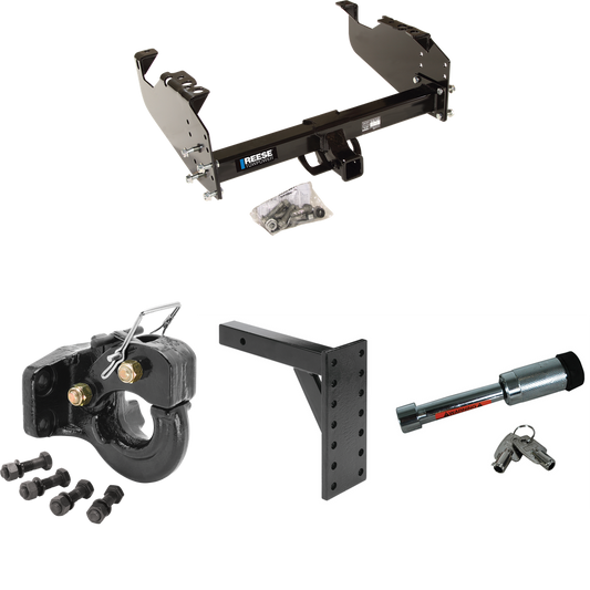 Fits 2007-2023 GMC Sierra 3500 HD Trailer Hitch Tow PKG w/ 7 Hole Pintle Hook Mounting Plate + 10K Pintle Hook + Hitch Lock (For Cab & Chassis, w/34" Wide Frames Models) By Reese Towpower