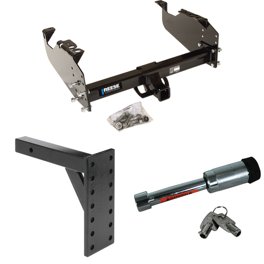 Fits 2007-2023 GMC Sierra 3500 HD Trailer Hitch Tow PKG w/ 7 Hole Pintle Hook Mounting Plate + Hitch Lock (For Cab & Chassis, w/34" Wide Frames Models) By Reese Towpower