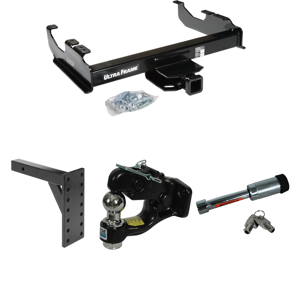 Fits 1963-1966 GMC 3500 Trailer Hitch Tow PKG w/ 7 Hole Pintle Hook Mounting Plate + Pintle Hook & 1-7/8" Ball Combination + Hitch Lock By Draw-Tite