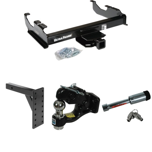 Fits 1963-1984 Chevrolet C10 Trailer Hitch Tow PKG w/ 7 Hole Pintle Hook Mounting Plate + Pintle Hook & 1-7/8" Ball Combination + Hitch Lock By Draw-Tite