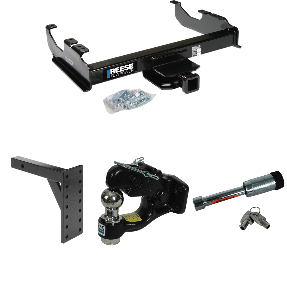 Fits 1988-1999 GMC K1500 Trailer Hitch Tow PKG w/ 7 Hole Pintle Hook Mounting Plate + Pintle Hook & 1-7/8" Ball Combination + Hitch Lock (For w/34" Wide Frames Models) By Reese Towpower