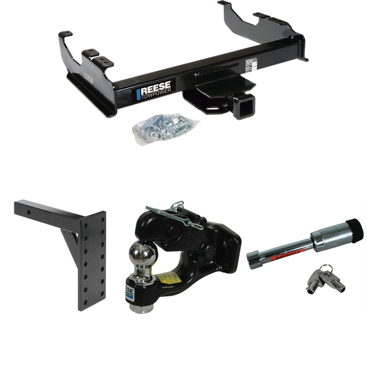 Fits 1988-1999 GMC K1500 Trailer Hitch Tow PKG w/ 7 Hole Pintle Hook Mounting Plate + Pintle Hook & 1-7/8" Ball Combination + Hitch Lock (For w/34" Wide Frames Models) By Reese Towpower