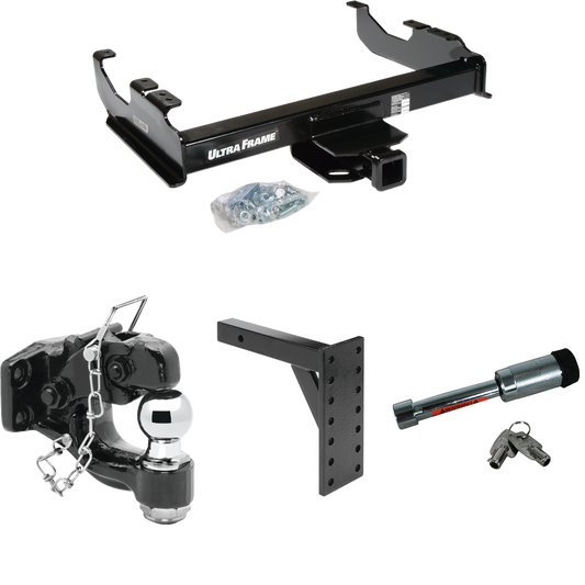 Fits 1963-1966 GMC 3500 Trailer Hitch Tow PKG w/ 7 Hole Pintle Hook Mounting Plate + Pintle Hook & 2" Ball Combination + Hitch Lock By Draw-Tite