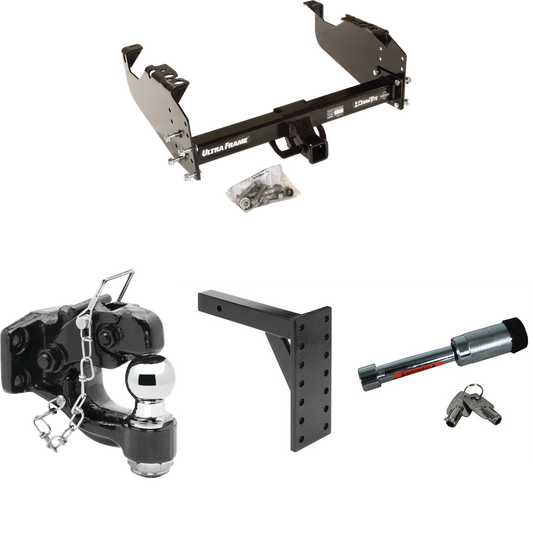 Fits 1963-1965 GMC 1500 Series Trailer Hitch Tow PKG w/ 7 Hole Pintle Hook Mounting Plate + Pintle Hook & 2" Ball Combination + Hitch Lock By Draw-Tite