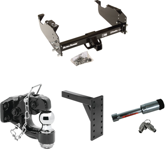 Fits 2008-2010 Dodge Ram 4500 Trailer Hitch Tow PKG w/ 7 Hole Pintle Hook Mounting Plate + Pintle Hook & 2" Ball Combination + Hitch Lock (For Cab & Chassis, w/34" Wide Frames Models) By Draw-Tite