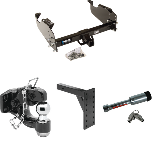 Fits 2011-2012 RAM 4500 Trailer Hitch Tow PKG w/ 7 Hole Pintle Hook Mounting Plate + Pintle Hook & 2" Ball Combination + Hitch Lock (For Cab & Chassis, w/34" Wide Frames Models) By Reese Towpower