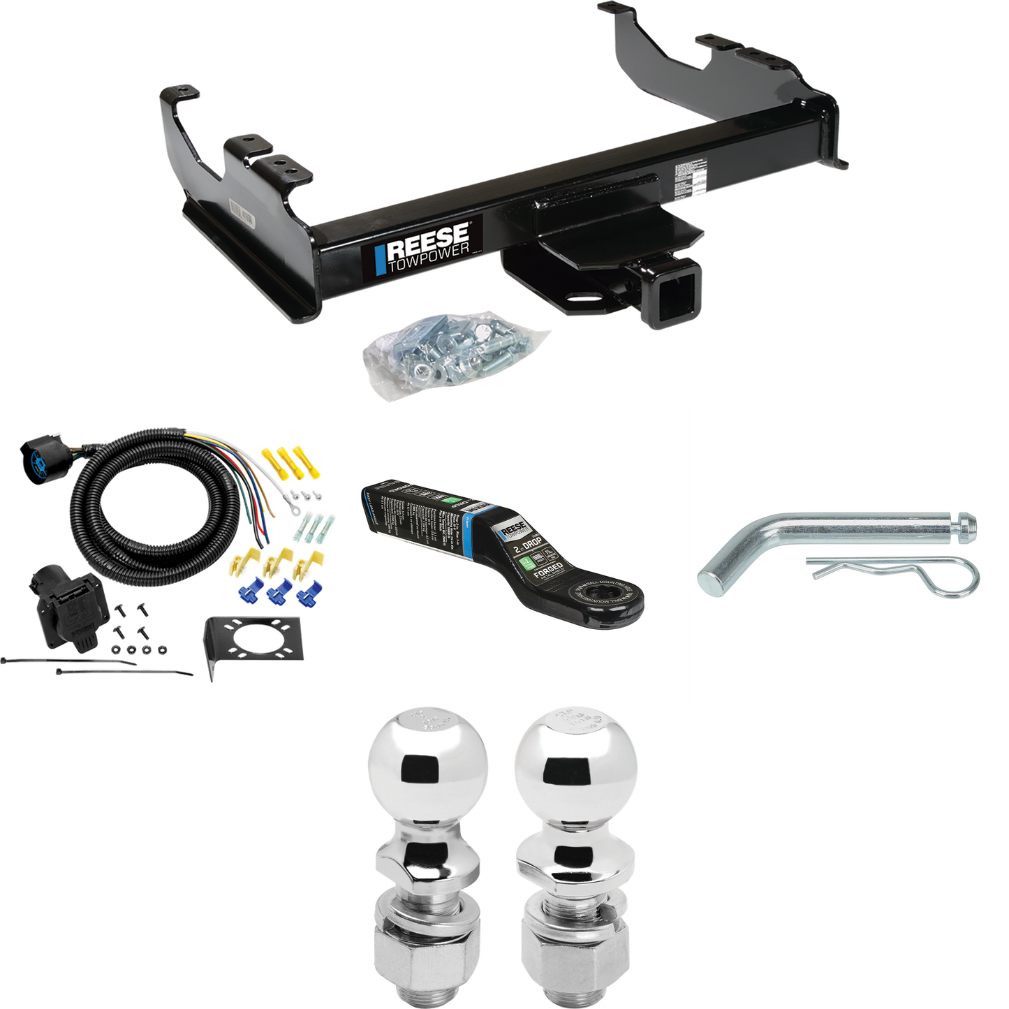 Fits 1967-1978 GMC K15 Trailer Hitch Tow PKG w/ 7-Way RV Wiring + 2" & 2-5/16" Ball + Drop Mount By Reese Towpower