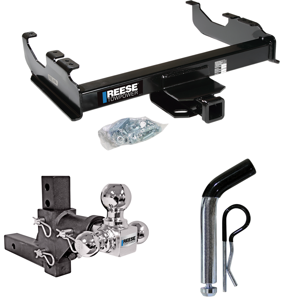 Fits 1985-1986 GMC K3500 Trailer Hitch Tow PKG w/ Adjustable Drop Rise Triple Ball Ball Mount 1-7/8" & 2" & 2-5/16" Trailer Balls + Pin/Clip (For w/34" Wide Frames Models) By Reese Towpower