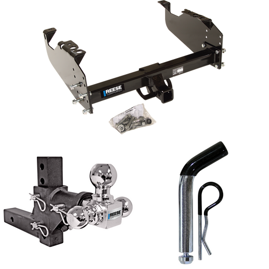 Fits 1985-1986 GMC K2500 Trailer Hitch Tow PKG w/ Adjustable Drop Rise Triple Ball Ball Mount 1-7/8" & 2" & 2-5/16" Trailer Balls + Pin/Clip (For w/34" Wide Frames Models) By Reese Towpower