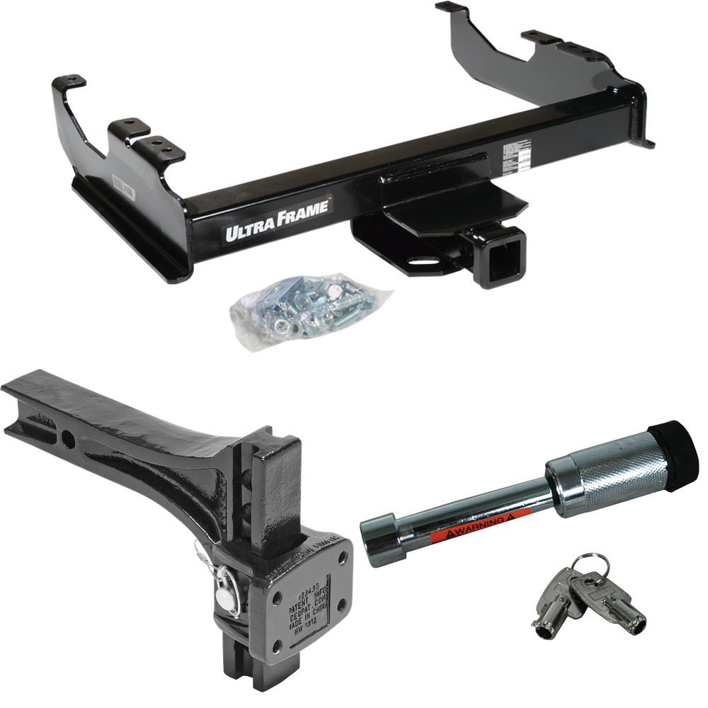 Fits 2007-2023 Chevrolet Silverado 3500 HD Trailer Hitch Tow PKG w/ Adjustable Pintle Hook Mounting Plate + Hitch Lock (For Cab & Chassis, w/34" Wide Frames Models) By Draw-Tite