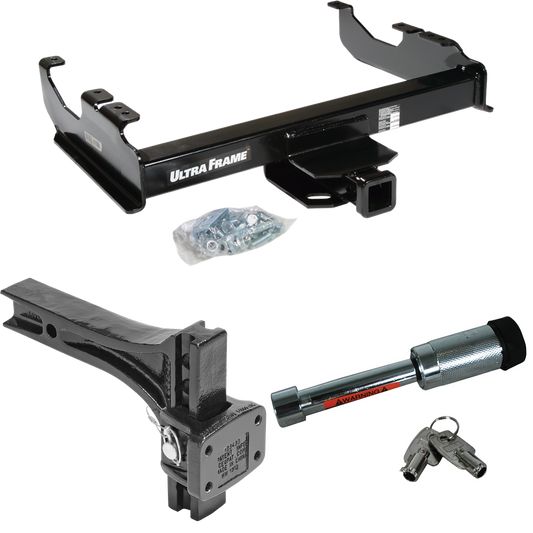 Fits 2007-2023 Chevrolet Silverado 3500 HD Trailer Hitch Tow PKG w/ Adjustable Pintle Hook Mounting Plate + Hitch Lock (For Cab & Chassis, w/34" Wide Frames Models) By Draw-Tite