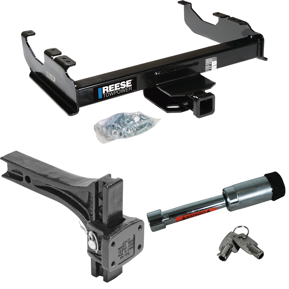 Fits 1985-1986 Chevrolet C20 Trailer Hitch Tow PKG w/ Adjustable Pintle Hook Mounting Plate + Hitch Lock (For w/34" Wide Frames Models) By Reese Towpower