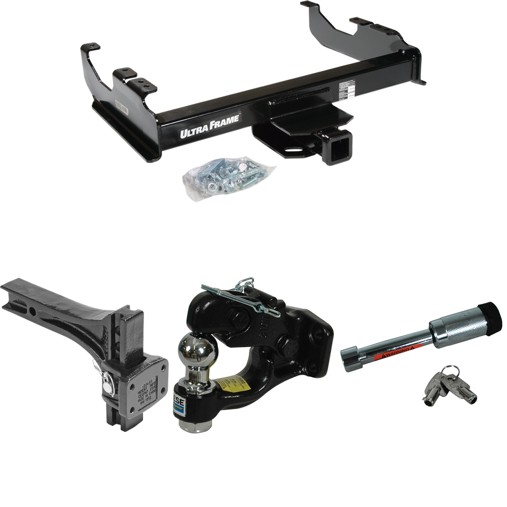 Fits 1963-1966 GMC 3000 Trailer Hitch Tow PKG w/ Adjustable Pintle Hook Mounting Plate + Pintle Hook & 1-7/8" Ball Combination + Hitch Lock By Draw-Tite