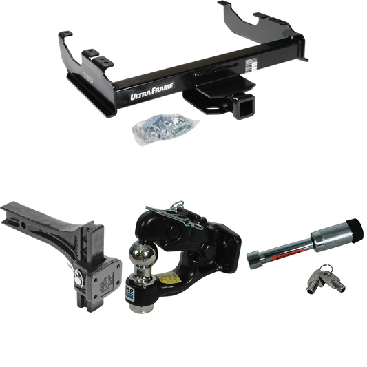 Fits 1985-1986 GMC K3500 Trailer Hitch Tow PKG w/ Adjustable Pintle Hook Mounting Plate + Pintle Hook & 1-7/8" Ball Combination + Hitch Lock (For w/34" Wide Frames Models) By Draw-Tite