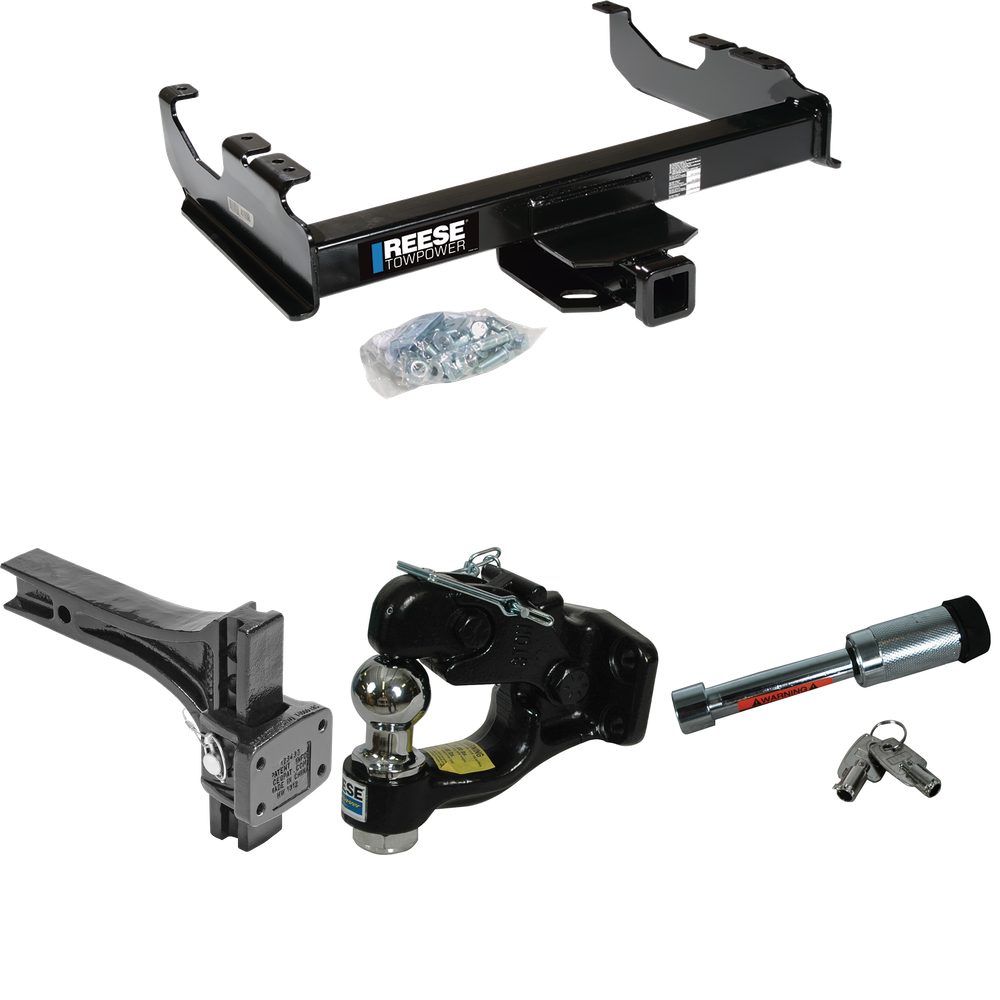 Fits 1988-1991 Chevrolet C3500 Trailer Hitch Tow PKG w/ Adjustable Pintle Hook Mounting Plate + Pintle Hook & 1-7/8" Ball Combination + Hitch Lock (For Crew Cab Models) By Reese Towpower