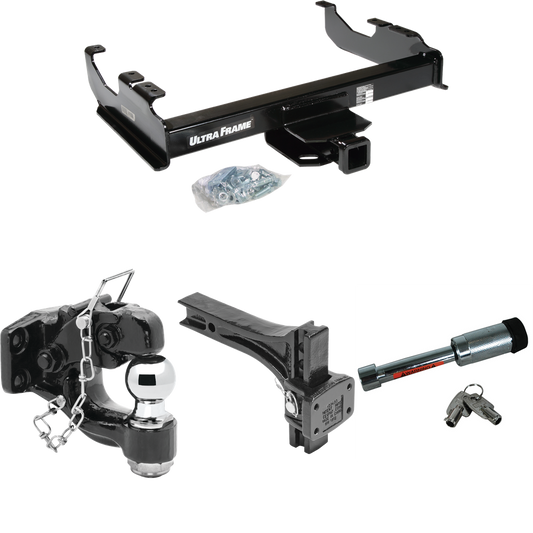 Fits 1963-1965 GMC 1000 Series Trailer Hitch Tow PKG w/ Adjustable Pintle Hook Mounting Plate + Pintle Hook & 2" Ball Combination + Hitch Lock By Draw-Tite