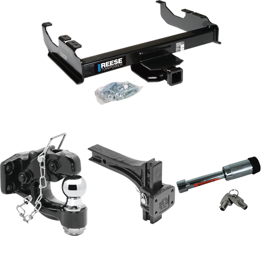 Fits 1988-1999 GMC K1500 Trailer Hitch Tow PKG w/ Adjustable Pintle Hook Mounting Plate + Pintle Hook & 2" Ball Combination + Hitch Lock (For w/34" Wide Frames Models) By Reese Towpower