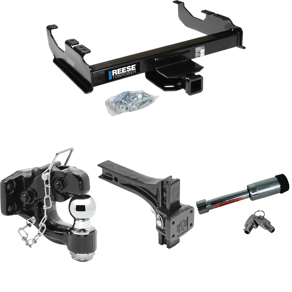 Fits 1963-1965 GMC 1000 Series Trailer Hitch Tow PKG w/ Adjustable Pintle Hook Mounting Plate + Pintle Hook & 2" Ball Combination + Hitch Lock By Reese Towpower