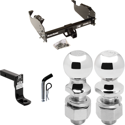 Fits 1999-2009 Chevrolet C6500 Kodiak Trailer Hitch Tow PKG w/ Ball Mount w/ 8" Drop + Pin/Clip + 2" Ball + 2-5/16" Ball (For Cab & Chassis, w/34" Wide Frames Models) By Draw-Tite