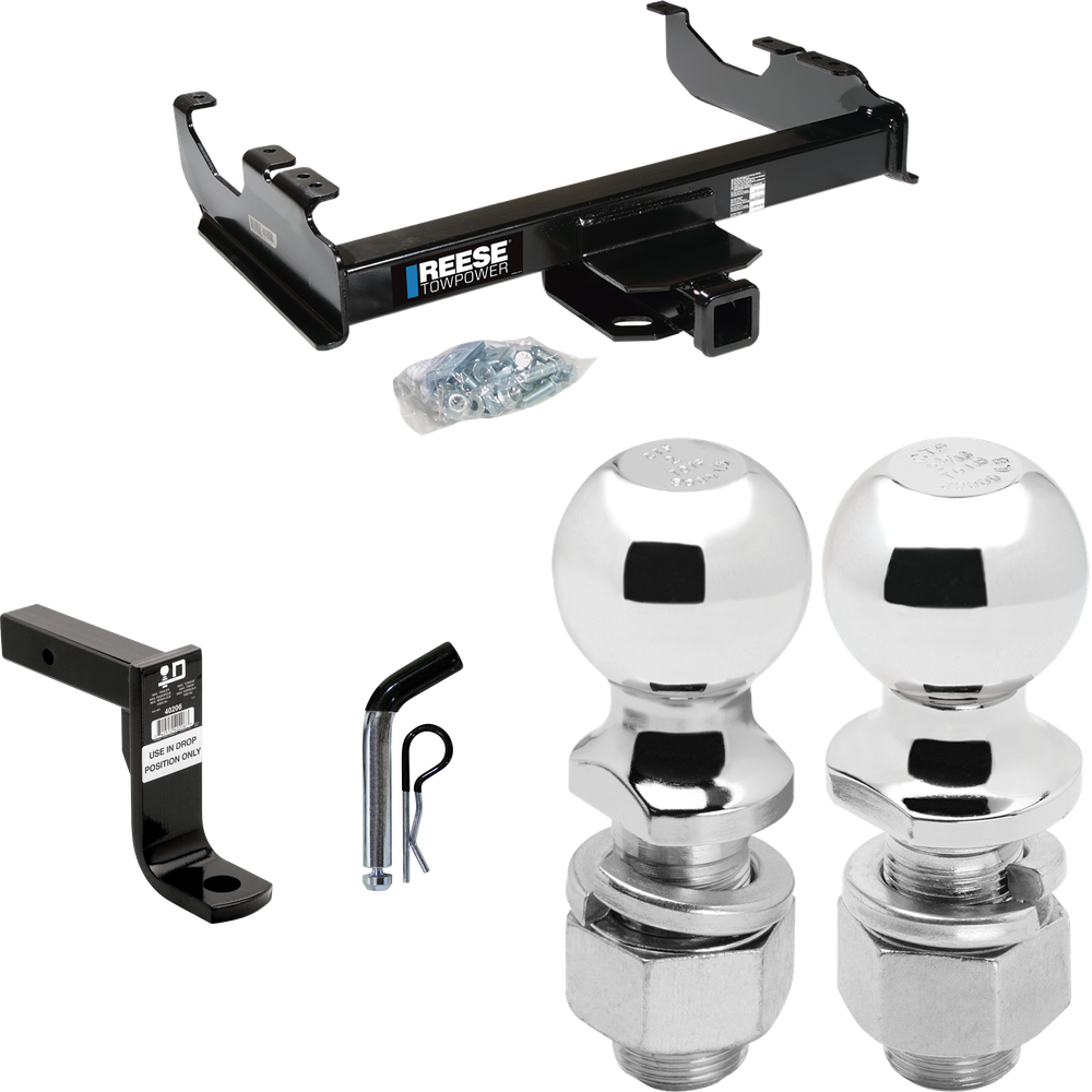 Fits 2001-2007 Chevrolet Silverado 3500 Trailer Hitch Tow PKG w/ Ball Mount w/ 8" Drop + Pin/Clip + 2" Ball + 2-5/16" Ball (For (Classic), Cab & Chassis, w/34" Wide Frames Models) By Reese Towpower