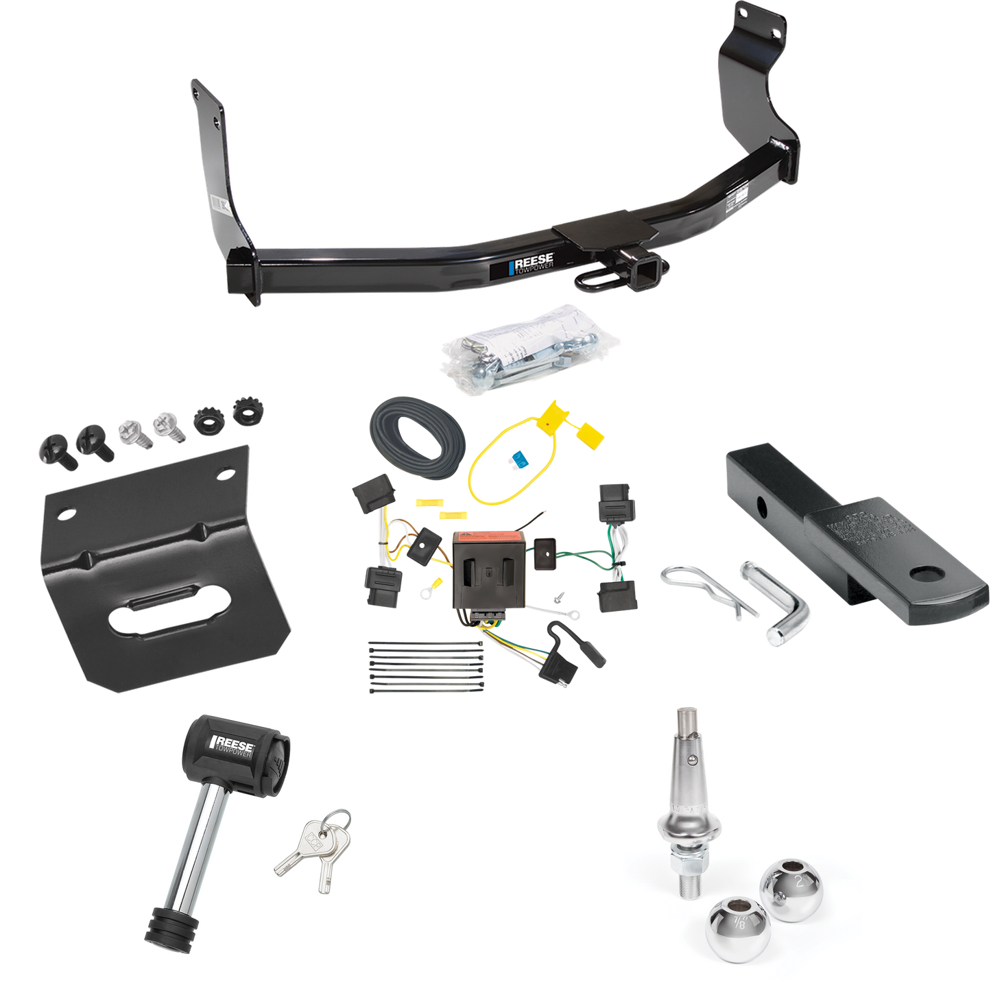 Fits 2008-2011 Mazda Tribute Trailer Hitch Tow PKG w/ 4-Flat Wiring Harness + Draw-Bar + Interchangeable 1-7/8" & 2" Balls + Wiring Bracket + Hitch Lock By Reese Towpower