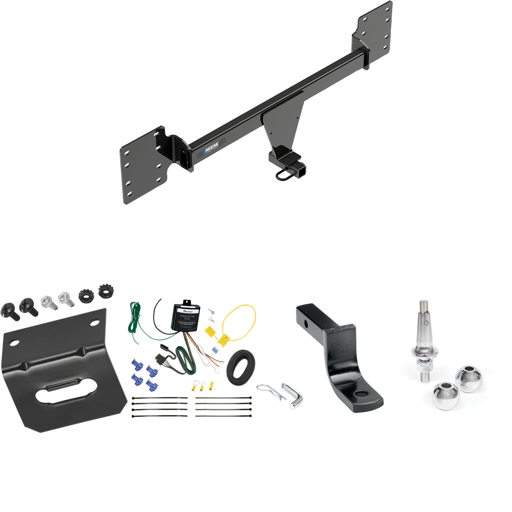 Fits 2012-2023 Tesla S Trailer Hitch Tow PKG w/ 4-Flat Wiring Harness + Draw-Bar + Interchangeable 1-7/8" & 2" Balls + Wiring Bracket By Reese Towpower