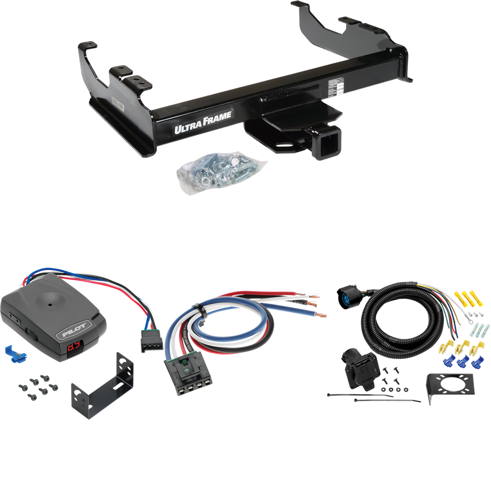 Fits 1985-2000 GMC K3500 Trailer Hitch Tow PKG w/ Pro Series Pilot Brake Control + Generic BC Wiring Adapter + 7-Way RV Wiring (For w/34" Wide Frames Models) By Draw-Tite