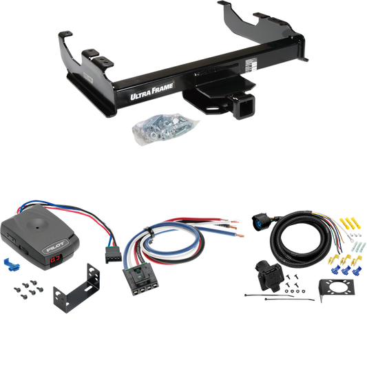 Fits 1985-2000 GMC K3500 Trailer Hitch Tow PKG w/ Pro Series Pilot Brake Control + Generic BC Wiring Adapter + 7-Way RV Wiring (For w/34" Wide Frames Models) By Draw-Tite