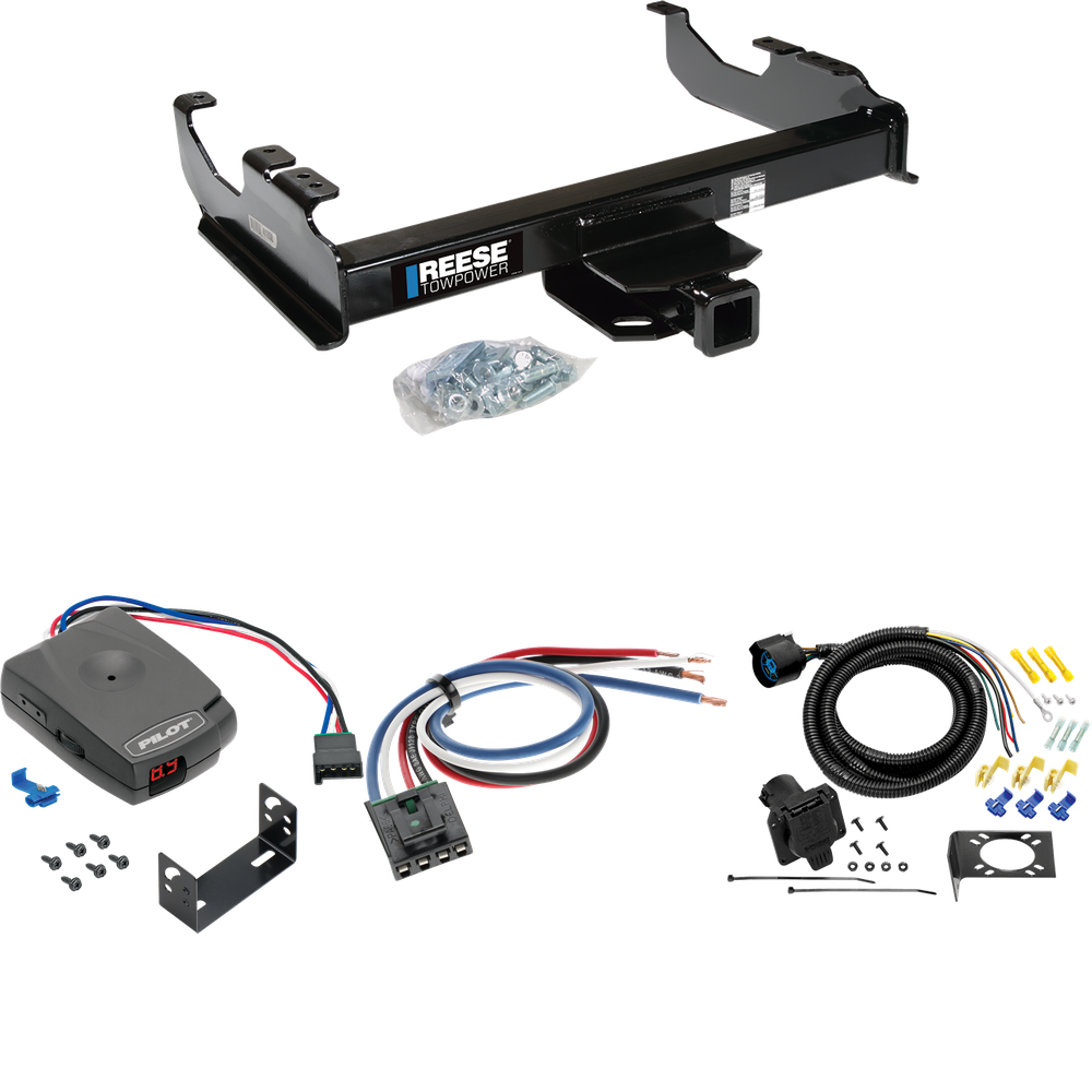 Fits 1985-1986 Chevrolet C20 Trailer Hitch Tow PKG w/ Pro Series Pilot Brake Control + Generic BC Wiring Adapter + 7-Way RV Wiring (For w/34" Wide Frames Models) By Reese Towpower