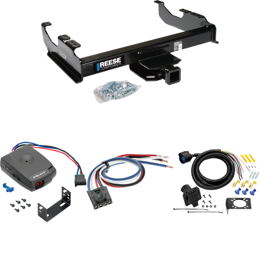 Fits 1985-1986 Chevrolet C20 Trailer Hitch Tow PKG w/ Pro Series Pilot Brake Control + Generic BC Wiring Adapter + 7-Way RV Wiring (For w/34" Wide Frames Models) By Reese Towpower