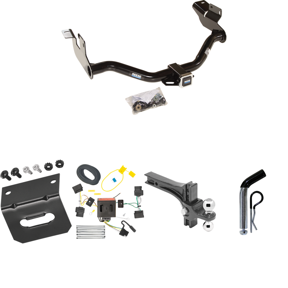 Fits 2008-2012 Ford Escape Trailer Hitch Tow PKG w/ 4-Flat Wiring Harness + Dual Adjustable Drop Rise Ball Ball Mount 2" & 2-5/16" Trailer Balls + Pin/Clip + Wiring Bracket By Reese Towpower