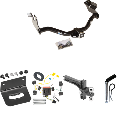 Fits 2008-2012 Ford Escape Trailer Hitch Tow PKG w/ 4-Flat Wiring Harness + Dual Adjustable Drop Rise Ball Ball Mount 2" & 2-5/16" Trailer Balls + Pin/Clip + Wiring Bracket By Reese Towpower