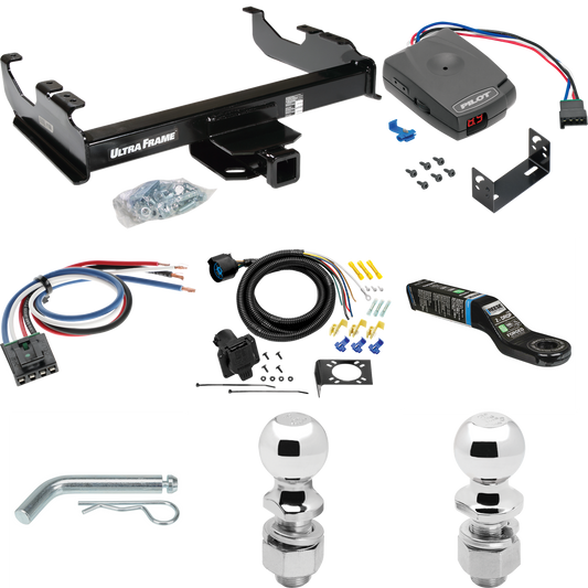 Fits 1985-1986 Chevrolet K20 Trailer Hitch Tow PKG w/ Pro Series Pilot Brake Control + Generic BC Wiring Adapter + 7-Way RV Wiring + 2" & 2-5/16" Ball & Drop Mount (For w/34" Wide Frames Models) By Draw-Tite