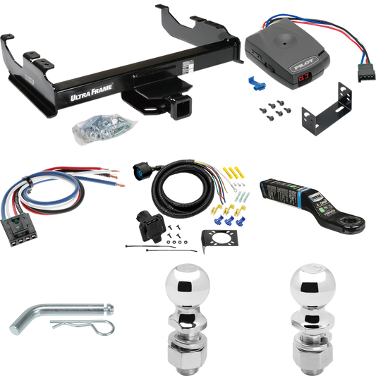 Fits 1963-1984 Chevrolet K20 Trailer Hitch Tow PKG w/ Pro Series Pilot Brake Control + Generic BC Wiring Adapter + 7-Way RV Wiring + 2" & 2-5/16" Ball & Drop Mount By Draw-Tite