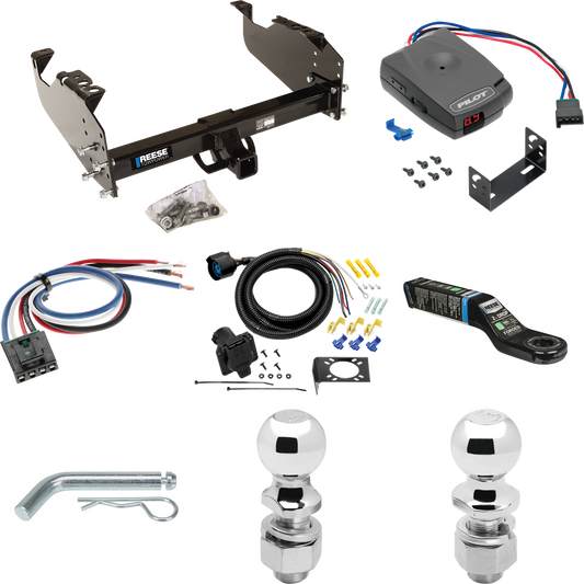 Fits 1963-1984 Chevrolet C30 Trailer Hitch Tow PKG w/ Pro Series Pilot Brake Control + Generic BC Wiring Adapter + 7-Way RV Wiring + 2" & 2-5/16" Ball & Drop Mount By Reese Towpower