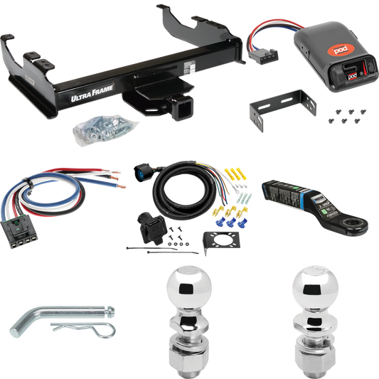 Fits 1985-2000 GMC C3500 Trailer Hitch Tow PKG w/ Pro Series POD Brake Control + Generic BC Wiring Adapter + 7-Way RV Wiring + 2" & 2-5/16" Ball & Drop Mount (For w/34" Wide Frames Models) By Draw-Tite