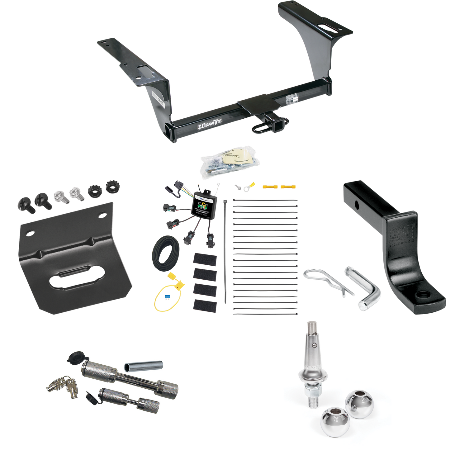 Fits 2010-2014 Subaru Legacy Trailer Hitch Tow PKG w/ 4-Flat Zero Contact "No Splice" Wiring Harness + Draw-Bar + Interchangeable 1-7/8" & 2" Balls + Wiring Bracket + Dual Hitch & Coupler Locks (For Sedan Models) By Draw-Tite