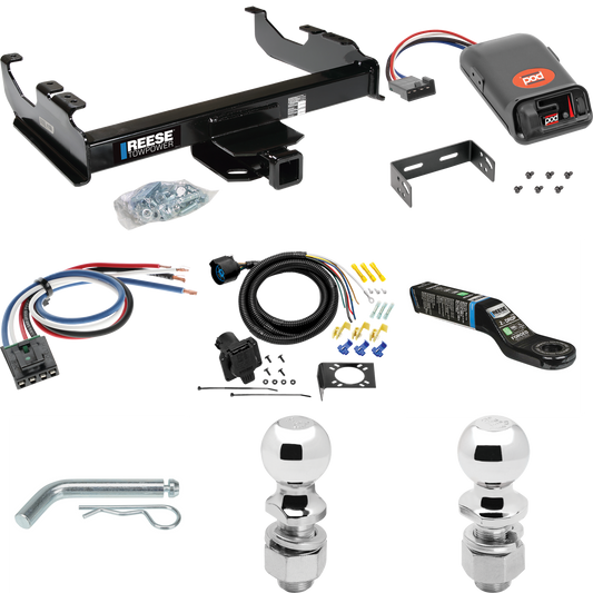 Fits 1967-1978 GMC C25 Trailer Hitch Tow PKG w/ Pro Series POD Brake Control + Generic BC Wiring Adapter + 7-Way RV Wiring + 2" & 2-5/16" Ball & Drop Mount By Reese Towpower